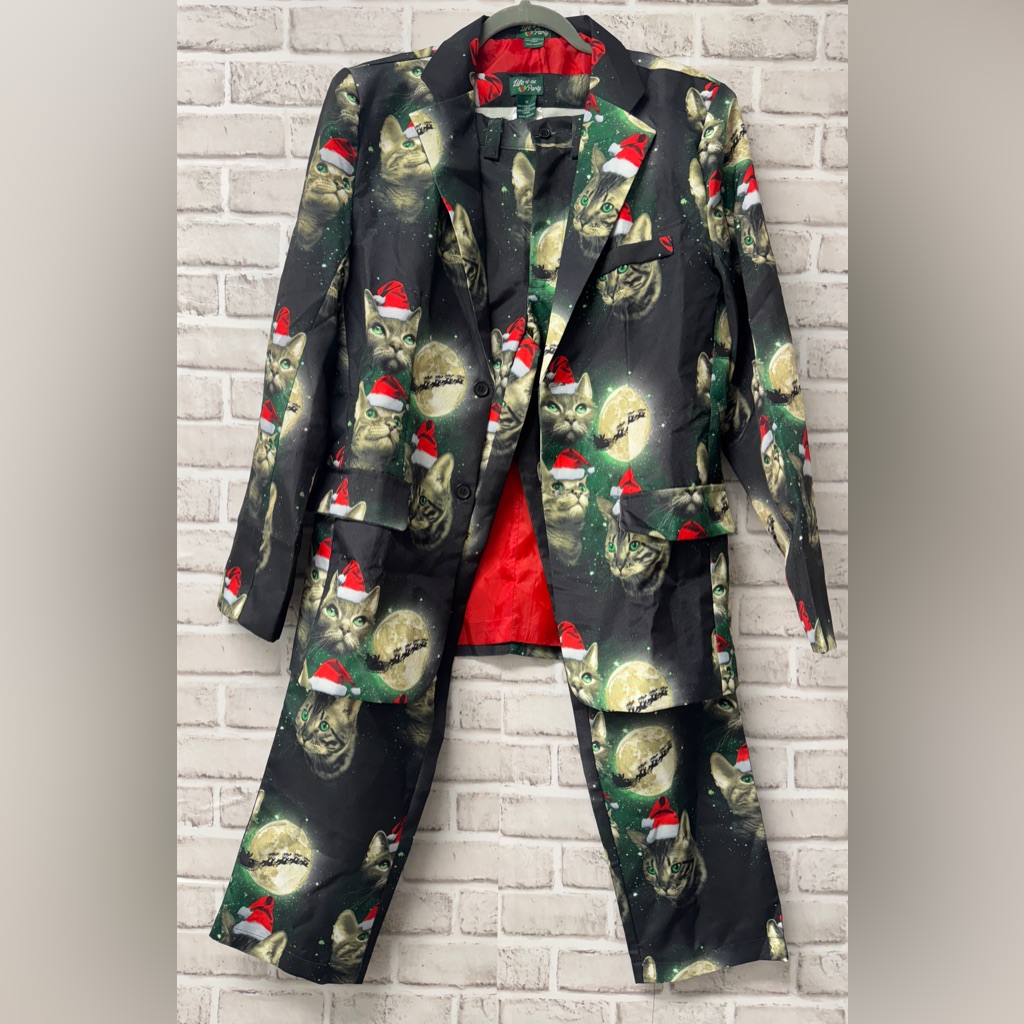 Life Of The Party Cat Print 2pc. Suit Sz Medium. Lights (See Video).